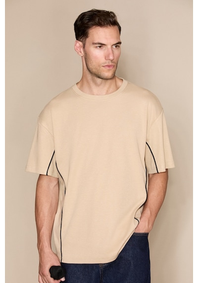 Grimelange Studıo Erkek Organik Pamuklu Biyeli Kısa Kollu Vizon - Bej T-shirt Bej - Vizon
