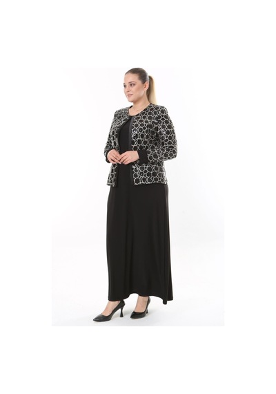 Ladies First Büyük Beden 3911 Siyah Ceket+elbise Takım 001