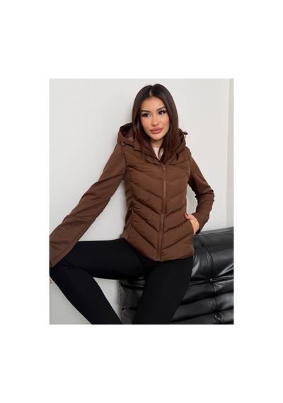 Asur Boutique Asur Butik Kadın Kapşonlu Micro Dolumlu Zr Model Mont Kahverengi