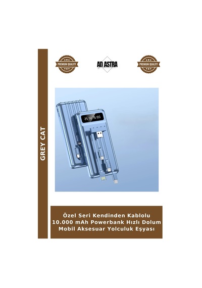 Özel Seri Kendinden Kablolu 10.000 Mah Powerbank Hızlı Dolum Mobil Aksesuar Yolculuk Eşyası Çok Renkli