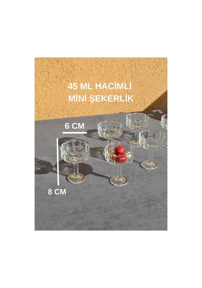 6 Adet Cam Ayaklı Mini Şekerlik Kahve Yanı 6 Cm Lokumluk İkramlık- Rose Şeffaf