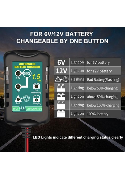 Tr 12 V/6 V Akü Damlama Şarj Cihazı, 1,5 A Otomatik Akıllı Şamandıra Şarj Cihazı, Motosiklet, Çim Biçme Makin
