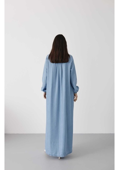 6470-denim Fermuarlı Ferace Mavi Mavi