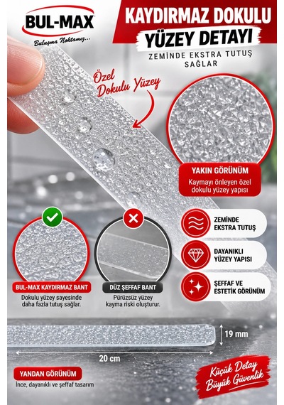 Şeffaf Kaydırmaz Bant 10 Adet 19 Mm X 20 Cm Kendinden Yapışkanlı Suya Dayanıklı Banyo Duş Küvet Band
