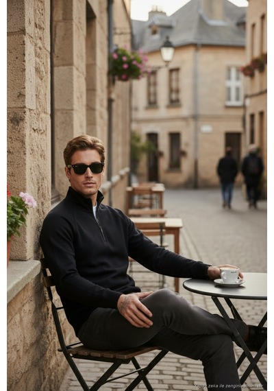 Buratti Pamuklu Relaxed Fit Yarım Fermuarlı Dik Yaka Erkek Sweat 5901232 Siyah