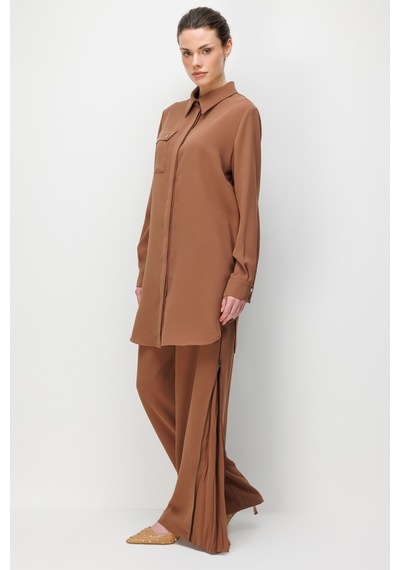 Esswaap Cep Detaylı Pantolonlu Takım Camel Camel
