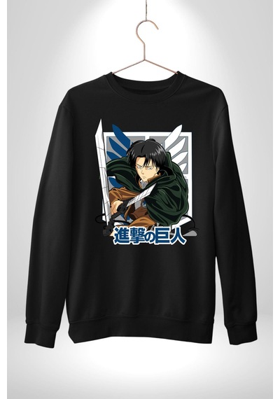 Anime Levi Ackerman Siyah Ve Siyah Kanatlar Unisex Siyah Sweatshirt Siyah
