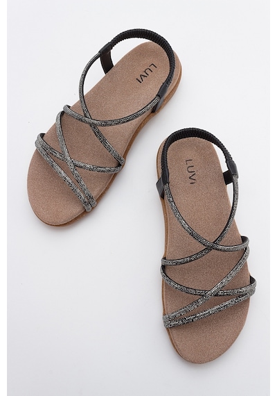 Luvishoes Ever Siyah Taşlı Kadın Sandalet Siyah