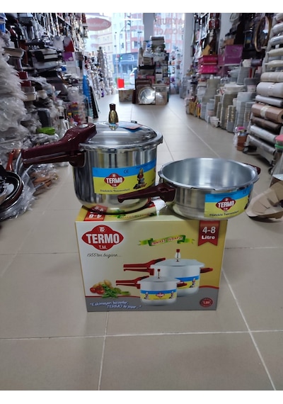 Termo Alüminyum Düdüklü Tencere 8lt Ve 4lt Tek Kapak İki Tencre Gümüş