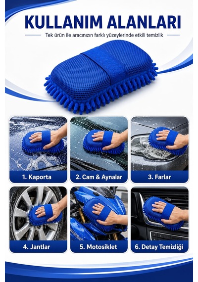 Deconitte Mikrofiber Oto Yıkama Süngeri, Çizmez Araç Temizlik Pedi, Ergonomik El Bantlı Araba Sünger