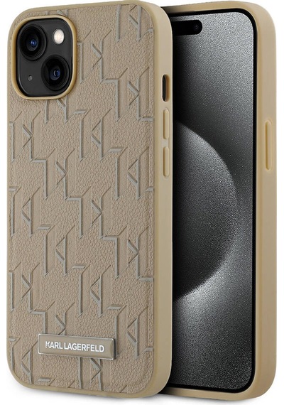 Apple Uyumlu iPhone  14 Kılıf Karl Lagerfeld Lisanslı Magsafe Şarj Özellikli Kl Yazılı Hot Stamp Krem