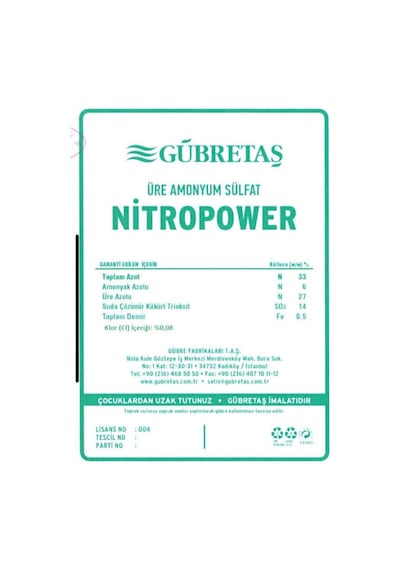 Gübretaş Nitropower 33 Üre Amonyum Sulfat Kükürt Azot Gübre 50 KG