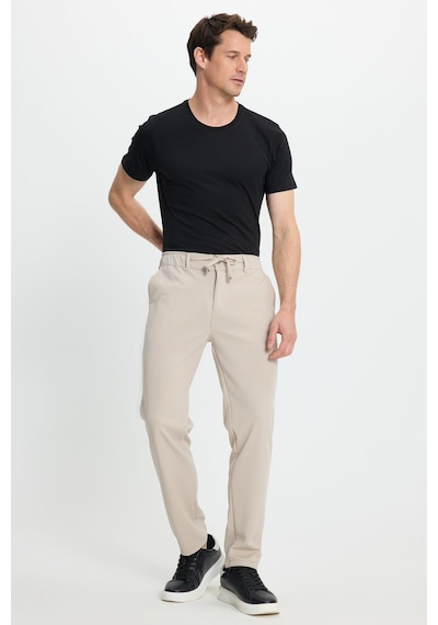 Tudors Erkek Slim Fit Dar Kesim Beli Lastikli Bağcık Detaylı Taş Pantolon-41667 Taş