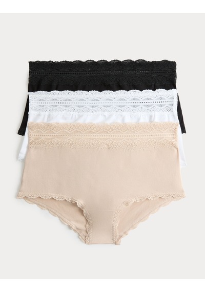 Marks & Spencer 3’lü Pamuk Karışımlı Yüksek Bel Külot T61004282E Krem