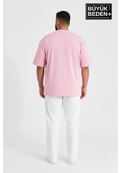 Superlife Büyük Beden Erkek Basic Tişört Pamuklu Düz T-shirt 3xl-6xl Spr26bts510 Pembe