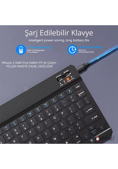 Novstrap Bluetooth Klavye Mouse Seti Türkçe Q Karakterli Tüm Tablet Ve Telefonlar İle Uyumlu Yeşil Açık