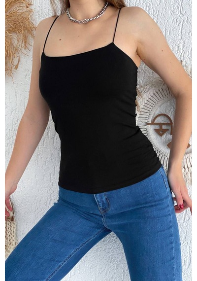 Noa & Noa Kadın İnce Askılı Düz Crop Atlet White Base Siyah