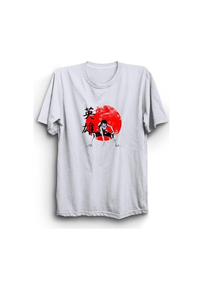 One Piece Anime Baskılı Unisex %100 Pamuk Beyaz T-shirt Beyaz