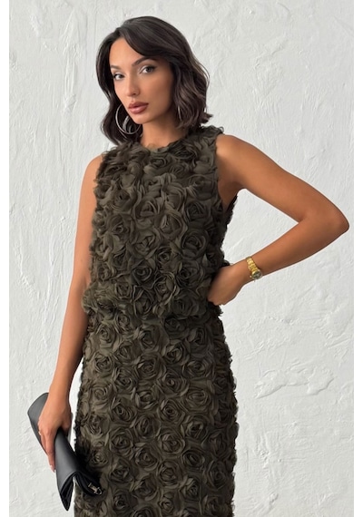 Verymoda Gül Süzüneli Kolsuz Bluz F1989 Haki