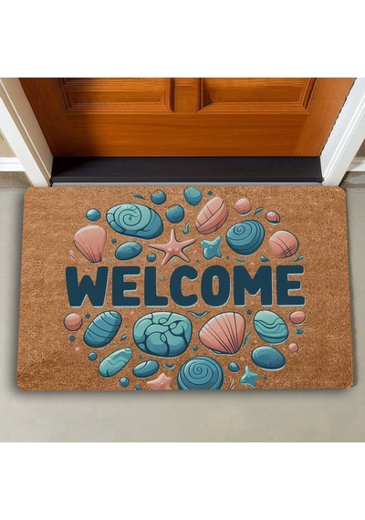 Valerine Life Renkli Midye Ve Taşlar Welcome Kapı Önü Paspası 45x70cm