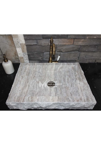 Gümüş Traverten Patlatma Lavabo