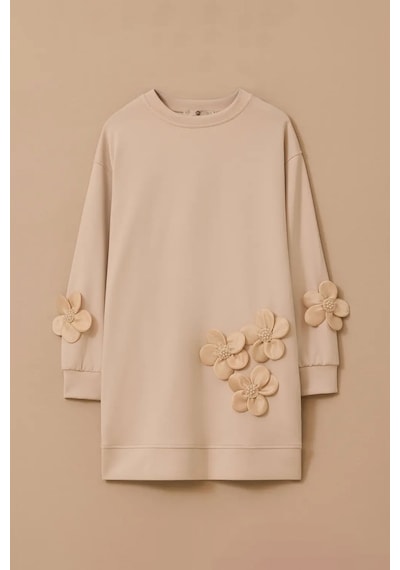 Kadın Çiçek Detaylı Cepli Sweatshirt - Bej Bej