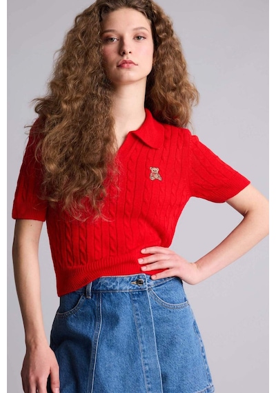 Defacto Slim Fit Ayıcıklı Kazak H5908ax26smrd292 Kırmızı-rd292