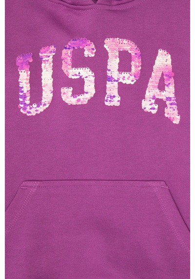 U.S. Polo Assn. Kız Çocuk Menekşe Payet İşlemeli Kapüşonlu Basic Sweatshirt 50314312-VR037