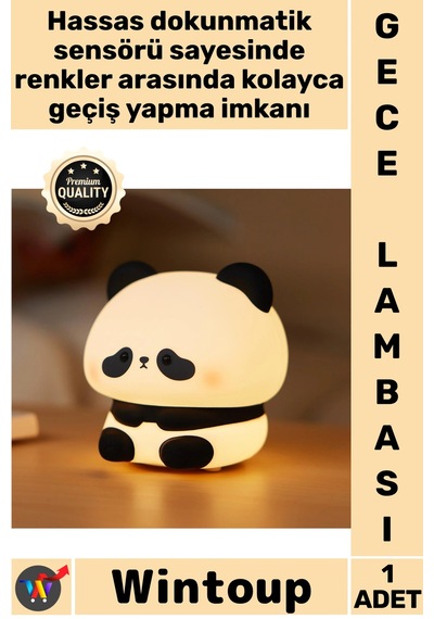 Gecelambası Bebek Çocuk Odası Led Estetik Panda Şekilli Renk Değiştirebilen Dokunmatik Gece Lambası
