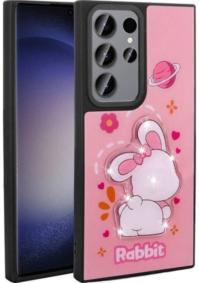 Galaxy S22 Ultra Kılıf Parlayan Kabartmalı İkonik Figürlü Zore Amas Silikon Kapak Pembe