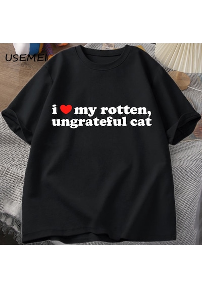 Flood Of Style Ben Çürümüş Rotten Kedi T-shirt Erkek Giysileri Seviyorum Komik Sevimli Meme Kedi T Shirt Yaz Siyah