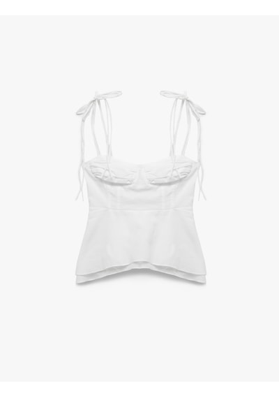 Koton Pamuklu Volanlı Katlı Slim Fit İp Askılı Bluz Beyaz 5sal30032ıw Beyaz