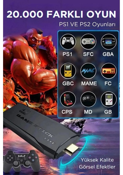 Atari 2.4g Kablosuz Çift Kol Retro Oyunlar 4k Game Stick 20000 Oyun Game Stick