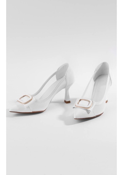 Paris Shoes Kadın Beyaz Aksesuar Ve File Detaylı Topuklu Ayakkabı A321-beyaz Beyaz
