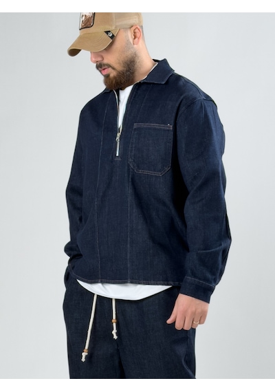 Cocopelli Fermuar Detaylı Denim Ceket Coc2879 Mavi