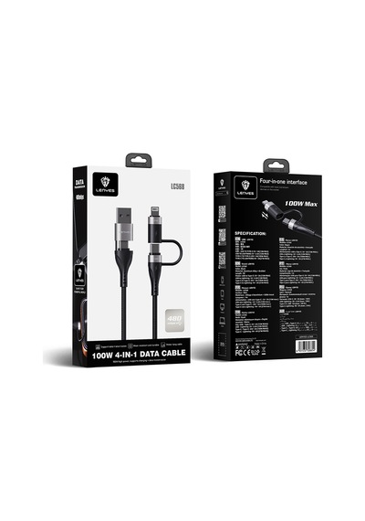Lenyes Lc568 4in1 Usb-a - Type-c + Type-c To Lightning Data Ve Şarj Kablosu 100w 1m Siyah