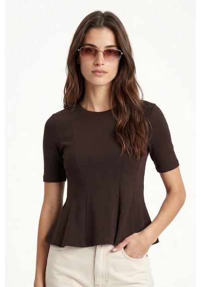 Ritnice Kadın Ella Kahverengi Peplum Bluz Kahverengi
