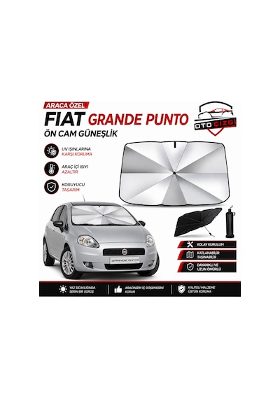 Fiat Grande Punto Şemsiye Tip Ön Cam Güneşliği Katlanabilir Uv Korumalı Araç Cam Güneşlik