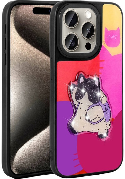 Zore Apple Uyumlu iPhone 15 Pro Kılıf Parlayan Kabartmalı İkonik Figürlü Amas Silikon Kapak - Mor