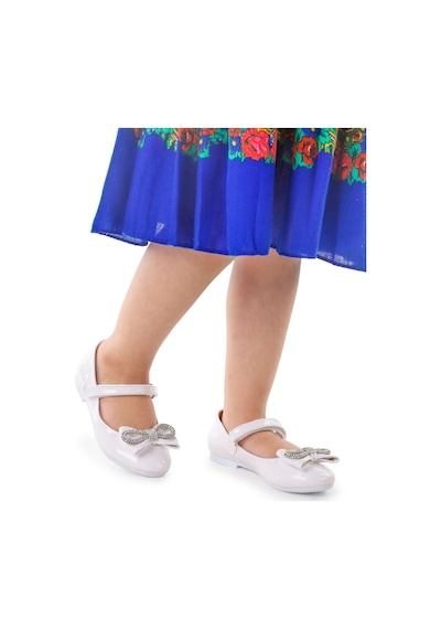 Kiko Kids Papyon Taşlı Cırtlı Kız Çocuk Babet Ayakkabı 254 Rugan Beyaz 001