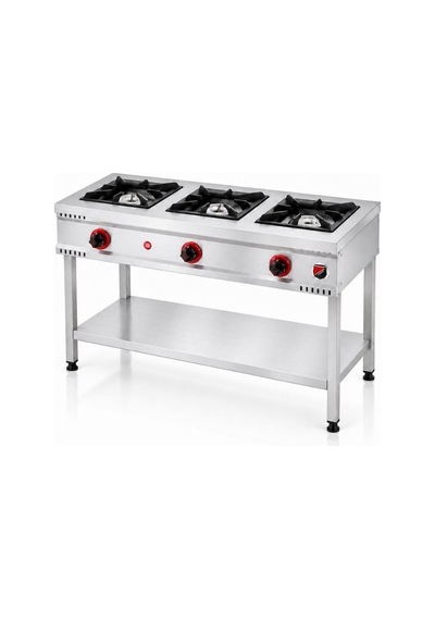 Silverinox Doğalgazlı Taban Raflı 3 Gözlü Ocak