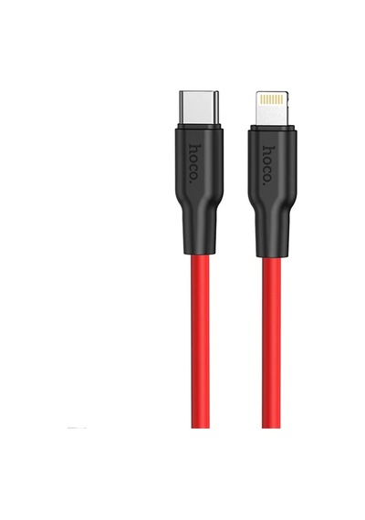 Hoco X21 Plus Pd 20w Type-c To Apple iPhone Uyumlu Lightning Silikon Hızlı Şarj Ve Data Kablosu- 5775 Siyah-kırmızı