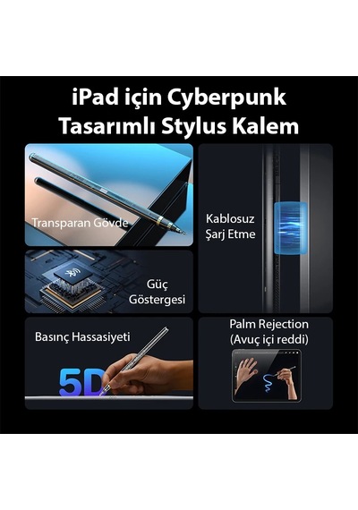 Dux Ducis Sp-04 Manyetik Şarjlı Stylus Pen Apple Uyumlu iPad Tablet Dokunmatik Kalem Transparent- 5775 Renkli