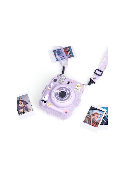Fujifilm Instax Mini 12 Fotoğraf Makinesi + 10'lu Film + Kıskaçlı Resim Standı + Simli Pleksi Kılıf Seti Lila