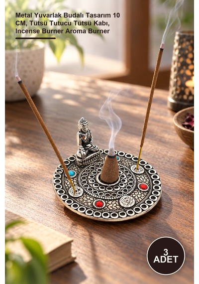 3 Adet Tütsülük Metal Yuvarlak Budalı Tasarım 10 Cm, Tütsü Tutucu Tütsü Kabı, Incense Burner Aroma Burner