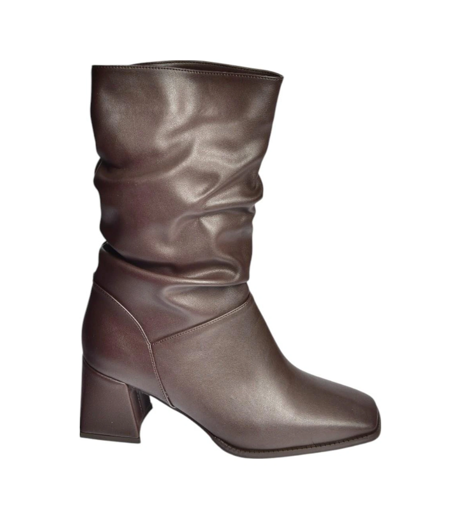 Fox Shoes V848256709 Kahverengi Kalın Topuklu Büzgülü Kadın Bot Kahverengi-suni Deri