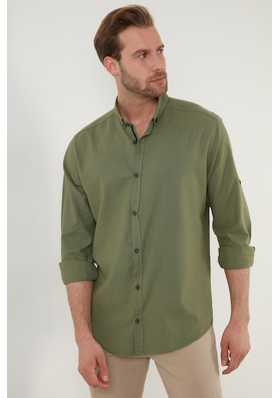 Buratti Pamuklu Regular Fit Düğmeli Yaka Erkek Gömlek Cf20S111871 Haki