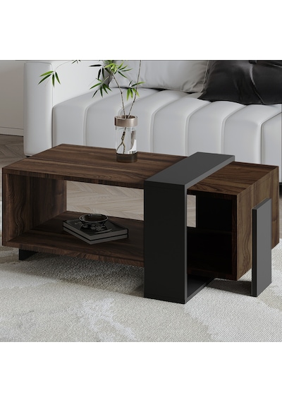Meleni Orta Sehpa 90 Cm Modern Tasarım Raflı Ceviz/antrasit