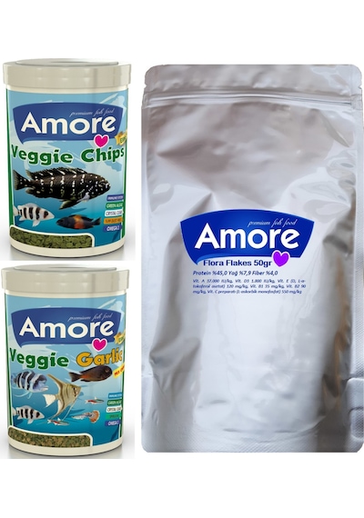 Veggie Green, Veggie Garlic Protein ve Flora 50gr Balık Yemi