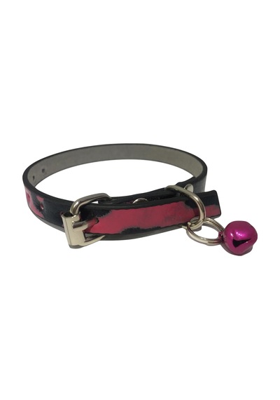 Pembe Siyah Alacalı Desenli Derili 1 CM Metal Kilit Tokalı Zilli